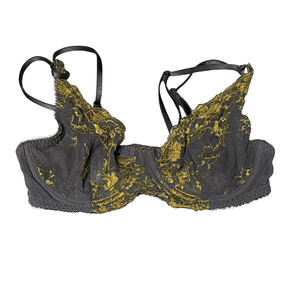 2/$20 Intimately Free People Caught In My Web Plunge Floral Lace Grey Bra 34D